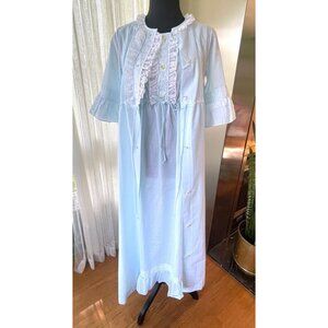 Vintage 1970s peignoir set, soft cotton blend blue negligee and robe, 6 (M)